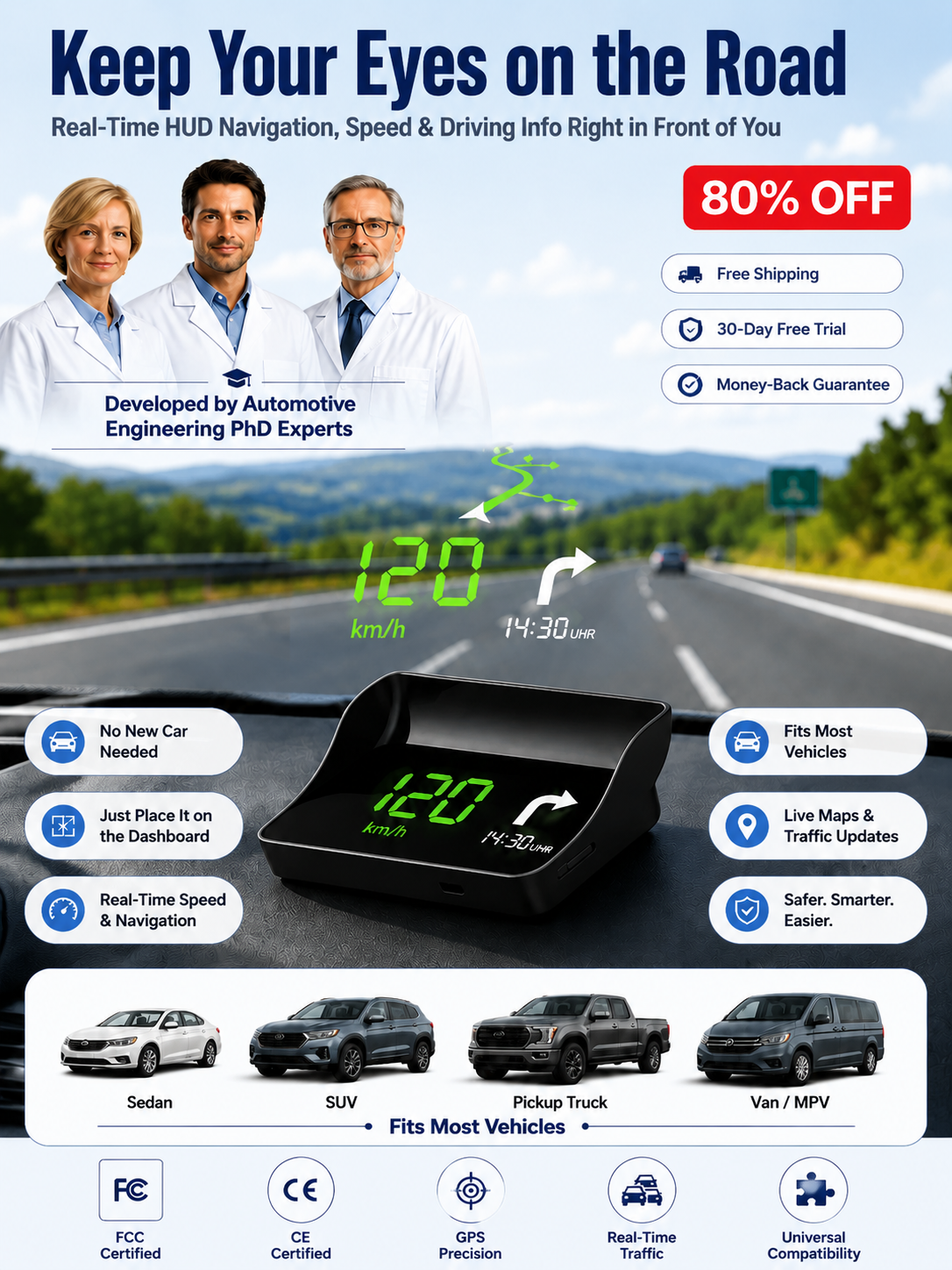 Head-Up Display (HUD) Car GPS Digital Speedometer