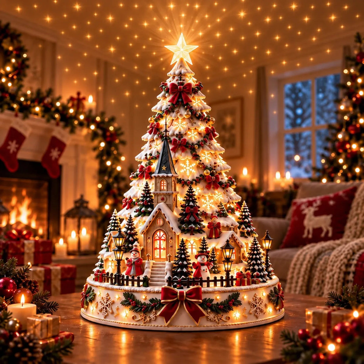 🎄Christmas Village Projection Centerpiece – 4 Themed Villages