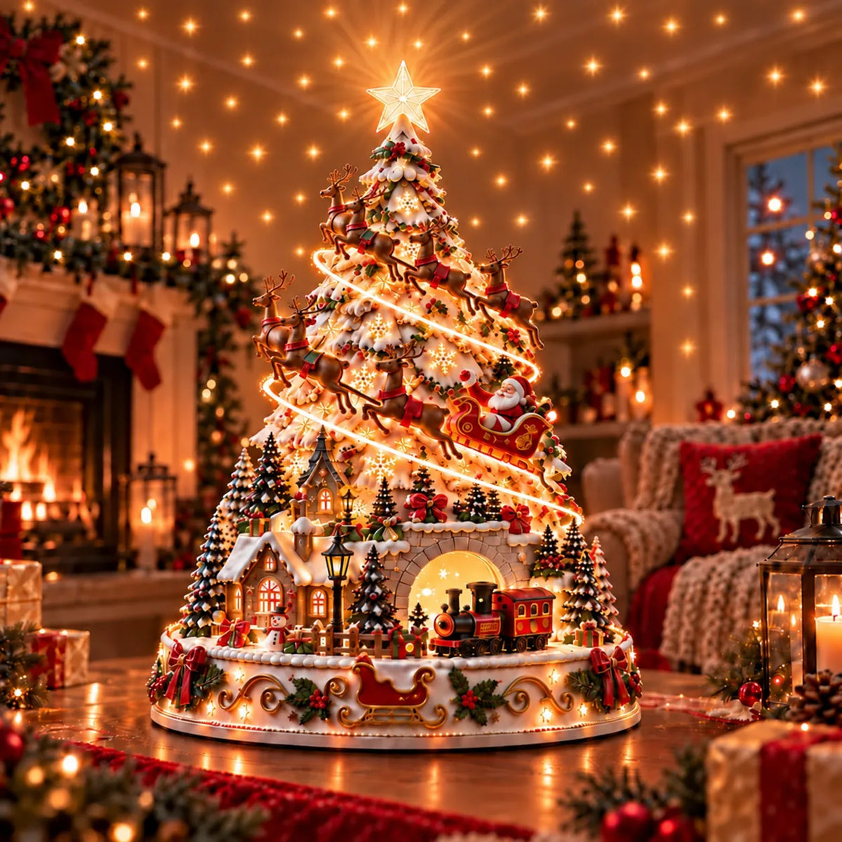🎄Christmas Village Projection Centerpiece – 4 Themed Villages