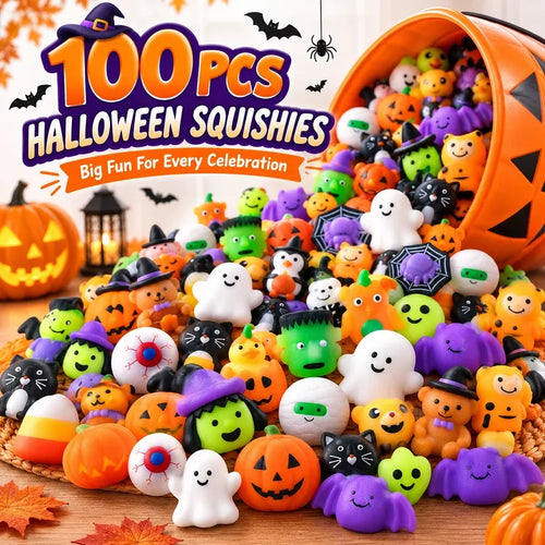 🎃 100 PCS Halloween Mochi Squishy Toys – Cute Sensory Party Favors & Goodie Bag Fillers✨