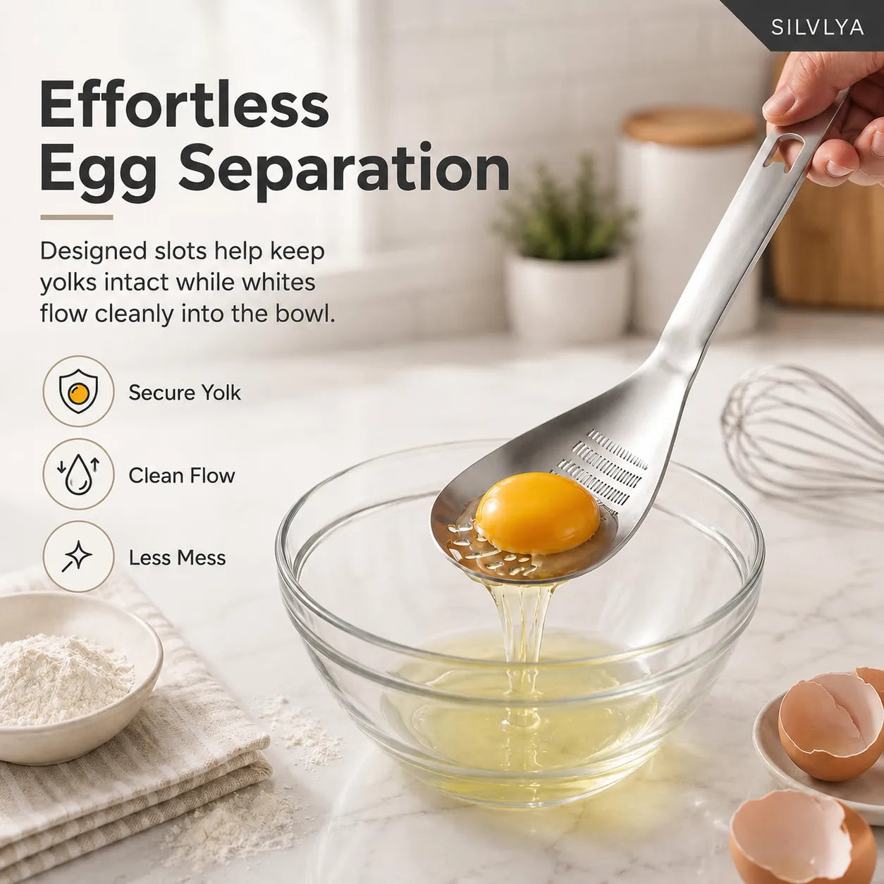 5-in-1 304 Stainless Steel Cooking Spoon, Egg Separator and Potato Masher, Use One Stainless Steel Spoon To Mash Potatoes, Separate Eggs, Stir Mixtures, Grate Foods