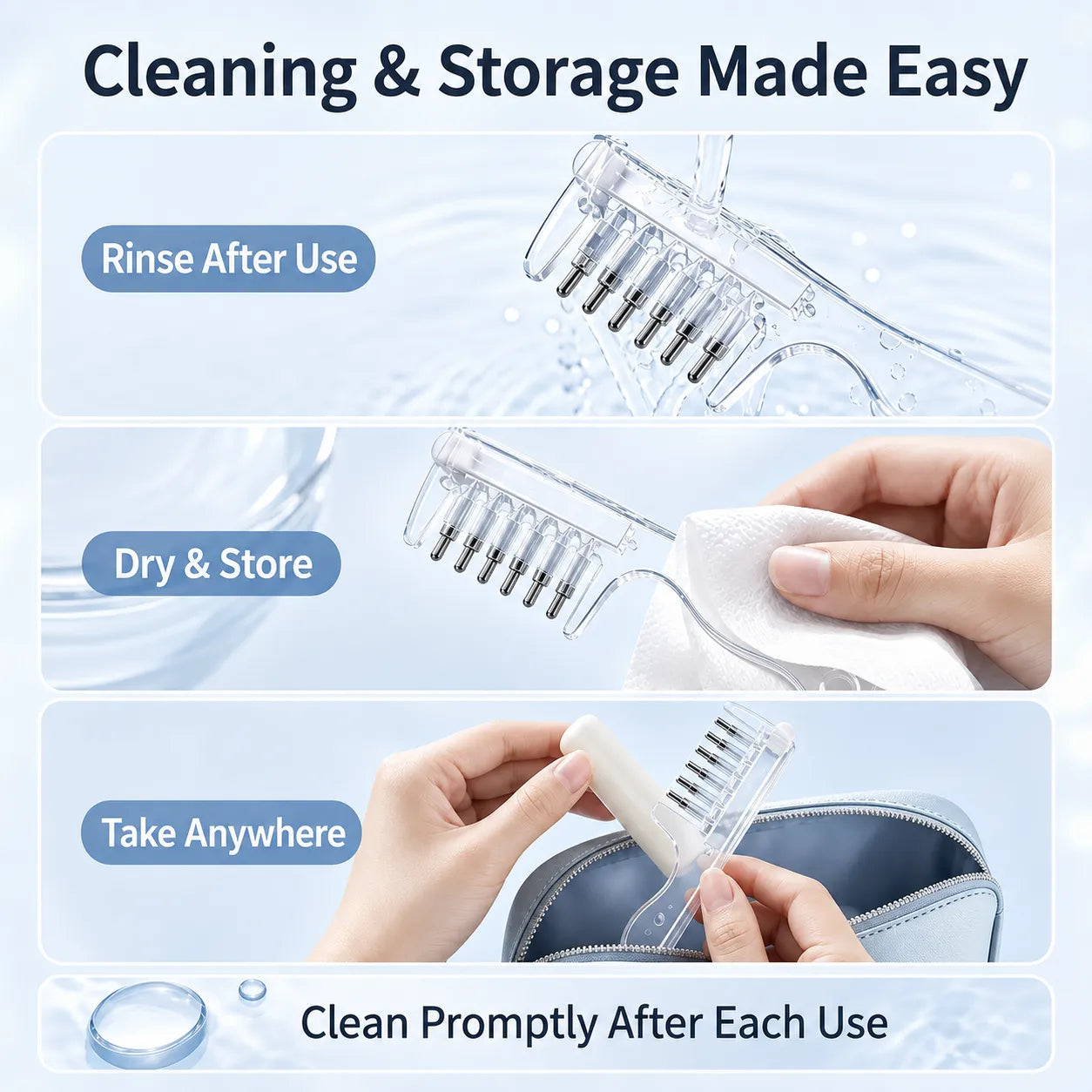 💧Refillable Scalp Oil Applicator Comb with 7 Metal Massage Tips – Even Root Serum Distribution & Scalp Stimulation for Hair Care