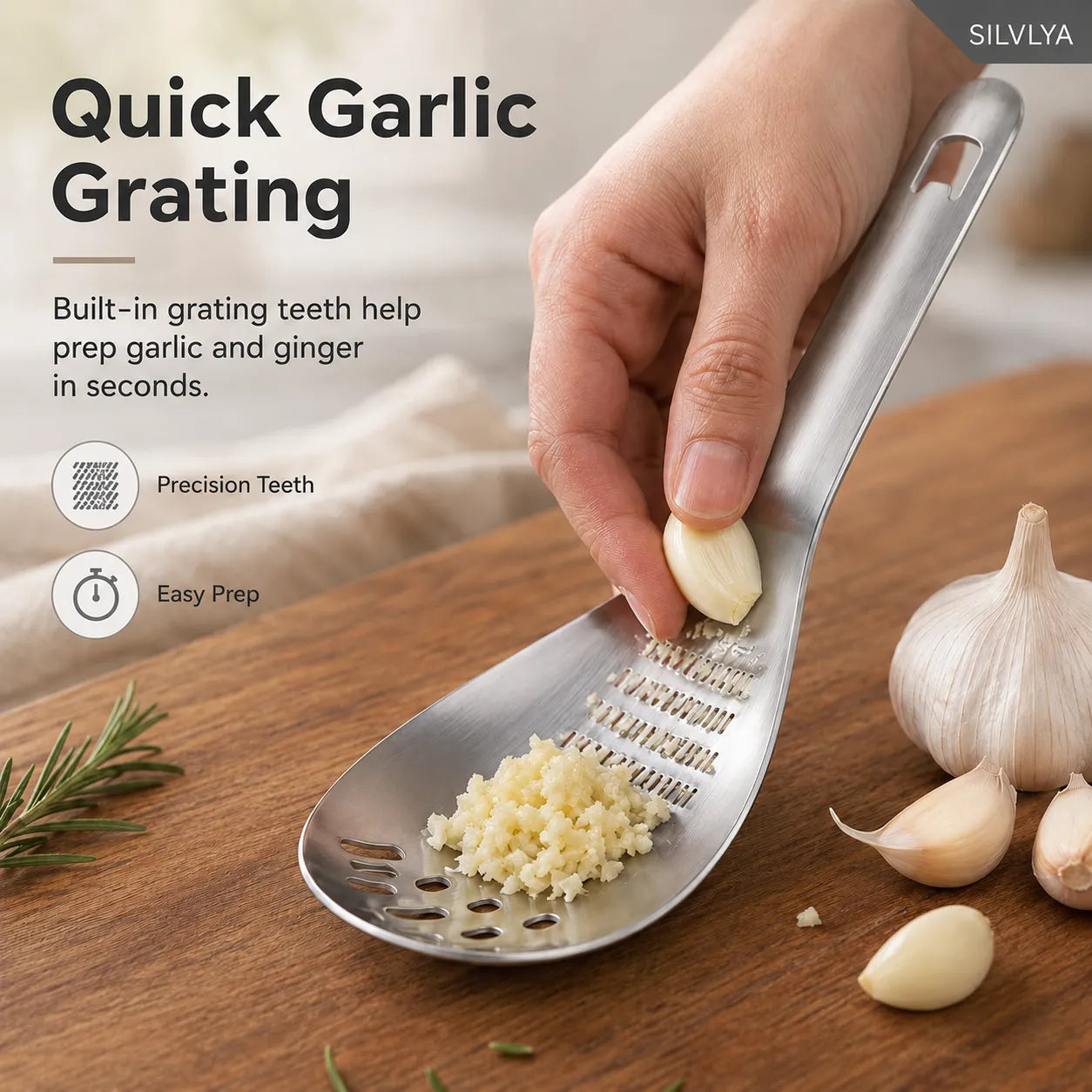 5-in-1 304 Stainless Steel Cooking Spoon, Egg Separator and Potato Masher, Use One Stainless Steel Spoon To Mash Potatoes, Separate Eggs, Stir Mixtures, Grate Foods
