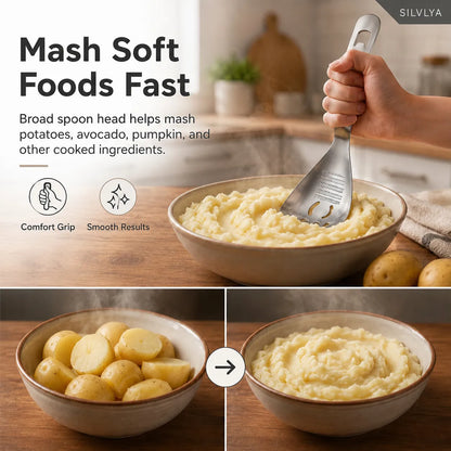 5-in-1 304 Stainless Steel Cooking Spoon, Egg Separator and Potato Masher, Use One Stainless Steel Spoon To Mash Potatoes, Separate Eggs, Stir Mixtures, Grate Foods