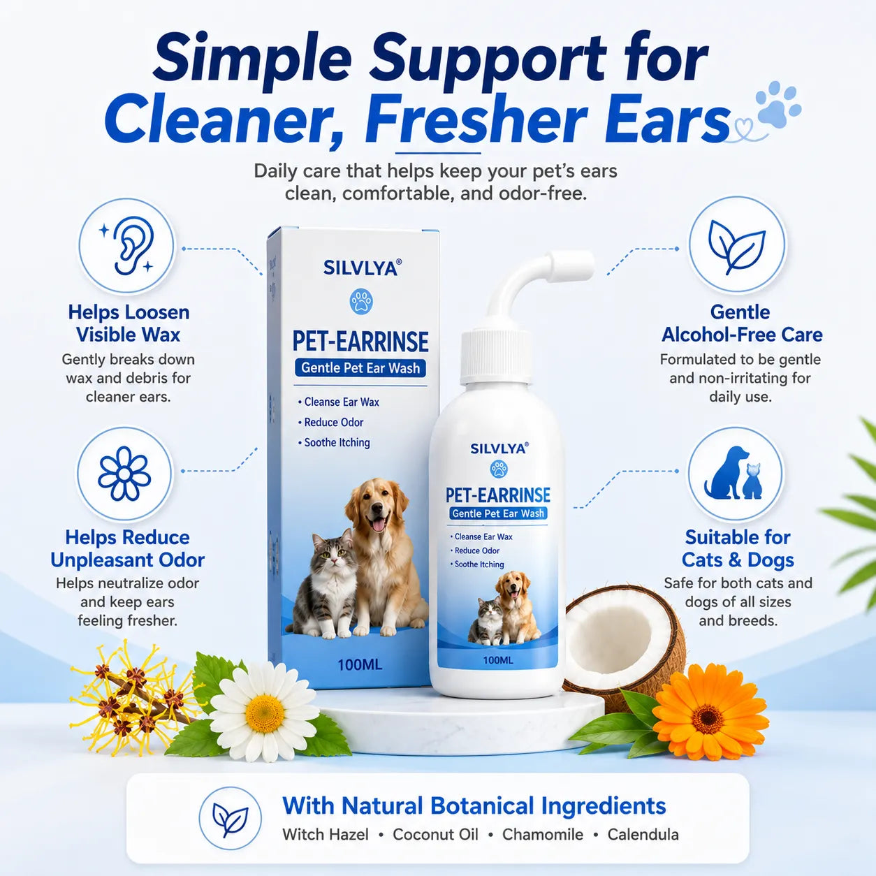Gentle Pet Ear Wash | Odor-Free Cleaning for Dogs & Cats