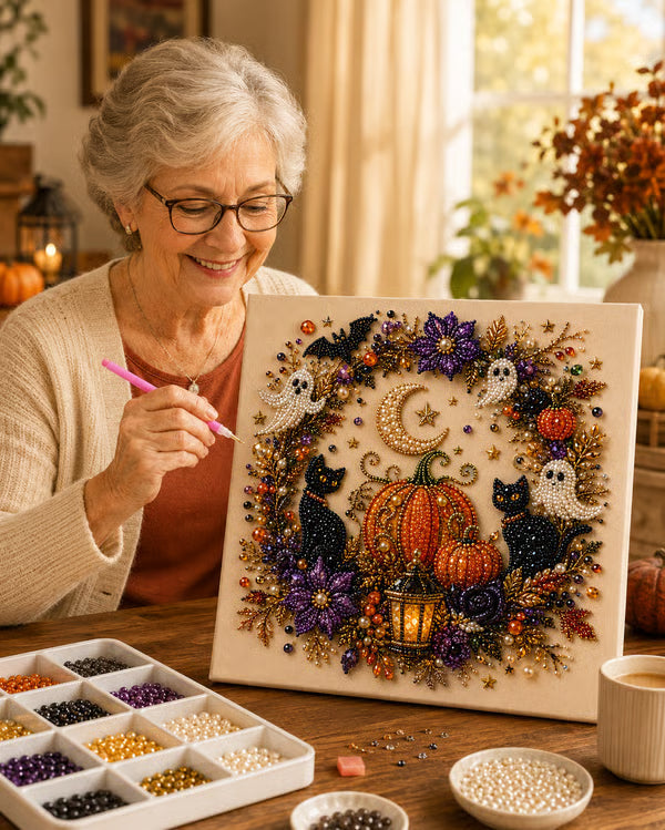 🔥 Last Day 49% OFF – 👻✨ Halloween Pearl Art DIY Kit – Turn Tiny Pearls into Spooky-Cute Magic
