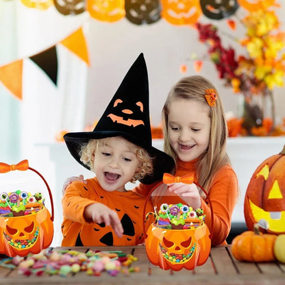 🎃Halloween Plastic Goodie Bags, Trick or Treat Candy Bags, Pumpkin Pattern Treat Bags, Halloween Party Favor Snack Storage Bags for Classroom, Birthday, Students, Teachers, Neighbors