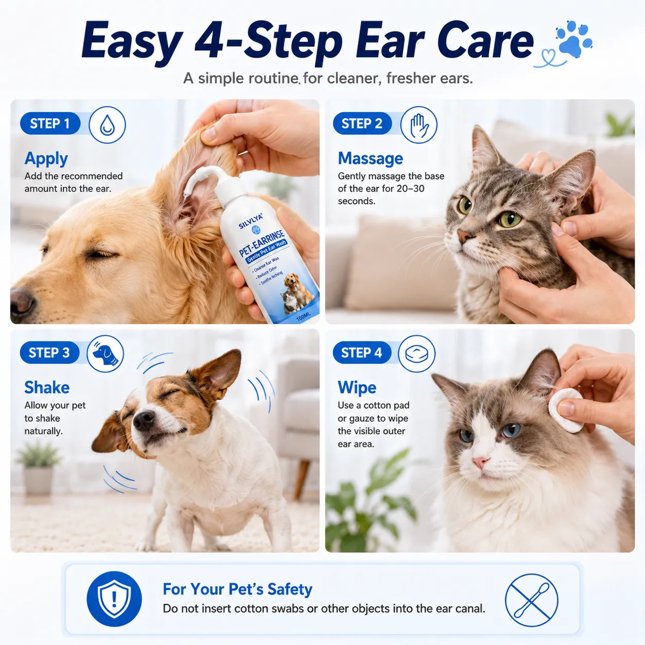 Gentle Pet Ear Wash | Odor-Free Cleaning for Dogs & Cats