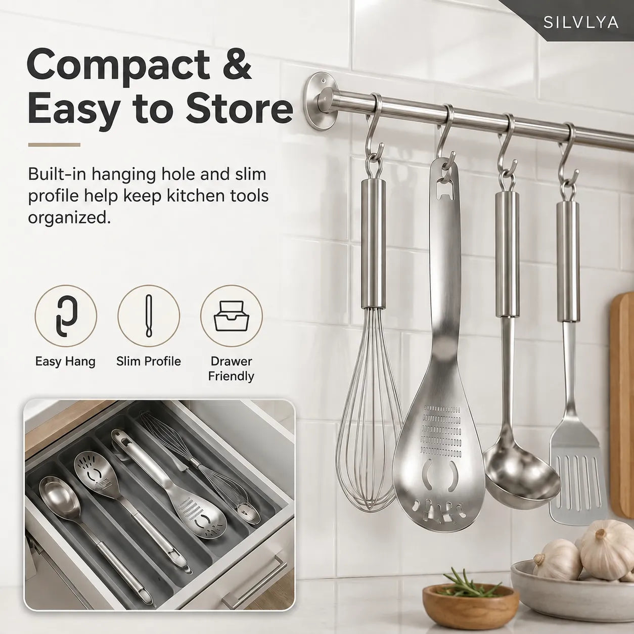 5-in-1 304 Stainless Steel Cooking Spoon, Egg Separator and Potato Masher, Use One Stainless Steel Spoon To Mash Potatoes, Separate Eggs, Stir Mixtures, Grate Foods