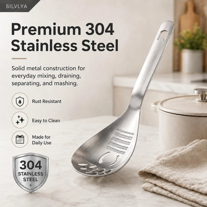 5-in-1 304 Stainless Steel Cooking Spoon, Egg Separator and Potato Masher, Use One Stainless Steel Spoon To Mash Potatoes, Separate Eggs, Stir Mixtures, Grate Foods