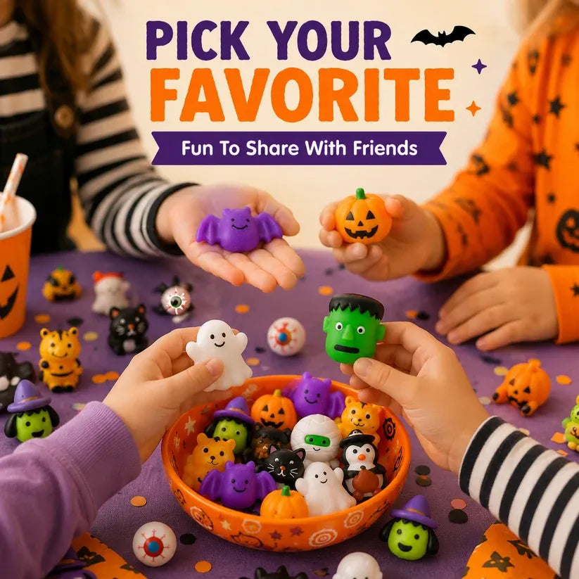 🎃 100 PCS Halloween Mochi Squishy Toys – Cute Sensory Party Favors & Goodie Bag Fillers✨