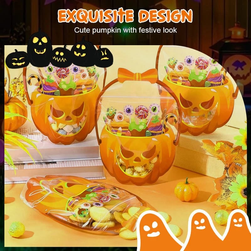 🎃Halloween Plastic Goodie Bags, Trick or Treat Candy Bags, Pumpkin Pattern Treat Bags, Halloween Party Favor Snack Storage Bags for Classroom, Birthday, Students, Teachers, Neighbors