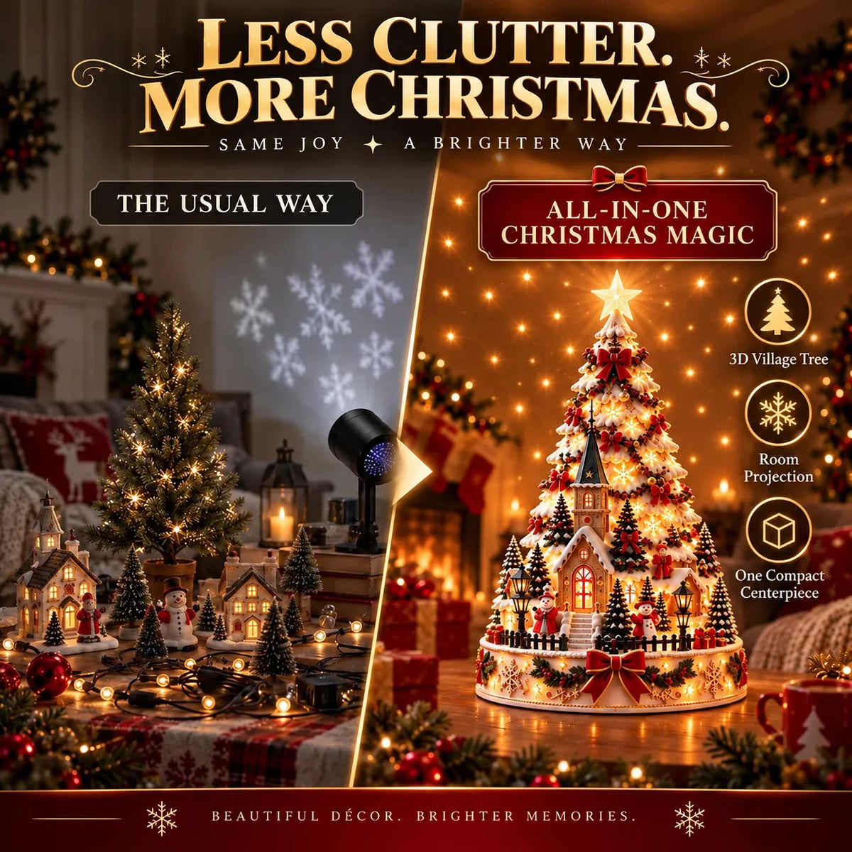 🎄Christmas Village Projection Centerpiece – 4 Themed Villages