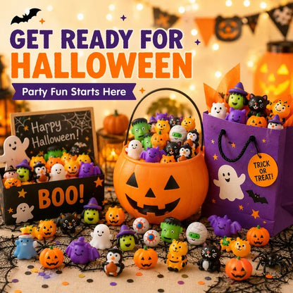 🎃 100 PCS Halloween Mochi Squishy Toys – Cute Sensory Party Favors & Goodie Bag Fillers✨