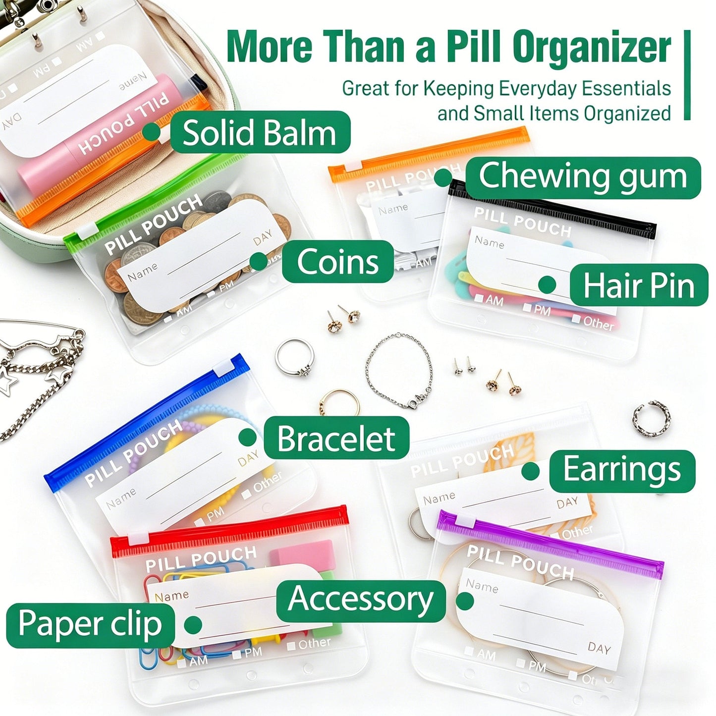 💊 A8 Waterproof Pill Pouch Set – Large Weekly Travel Medicine Organizer