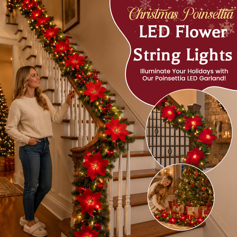 LED Poinsettia Christmas Garland Lights for Holiday Decor