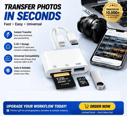 🔌5-in-1 SD Card Reader for iPhone & USB-C – Fast Photo & Video Transfer Adapter